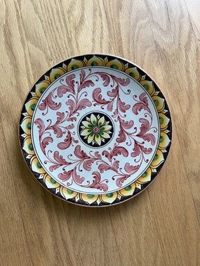 Vintage SOLDANO Sicily Hand-Painted Ceramic Accent Plate in Red, Yellow & Green